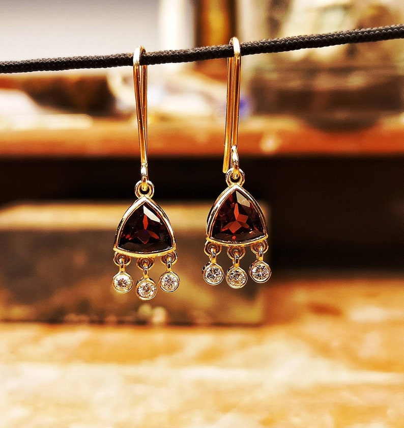 Dangle Hook Earrings 14K Solid Gold With Triangle Natural Etsy