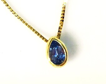 London Blue Topaz Necklace, 14K Solid  Gold Teardrop Pendant, Natural Gemstone, Unique Gift For Her