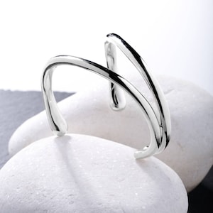 Heavy Cuff Bracelet, Sterling Silver Unisex Double Open Bangle, Sculptural Handmade Design, Bold Minimalist Statement Jewelry.