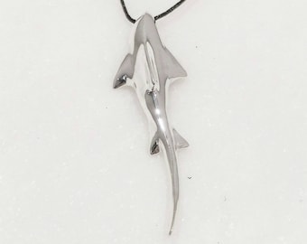 Shark Pendant, Sterling Silver Surfer Necklace, Masculine Men's Pendant, Handmade  Unisex Gift for Guys and Girls