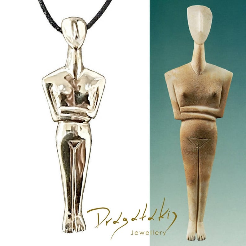 Ancient Greek Cycladic Art Necklace Aegean Art Greek Jewelry Elegant Abstract Statue Handcarved Cycladic Period Symbol Female Sculpture