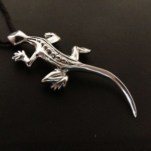 Sterling Silver Lizard Necklace, Handmade Salamander Pendant In Polish Or Matte Finish, Unisex Animal Jewelry, Perfect Gift For Him Her.