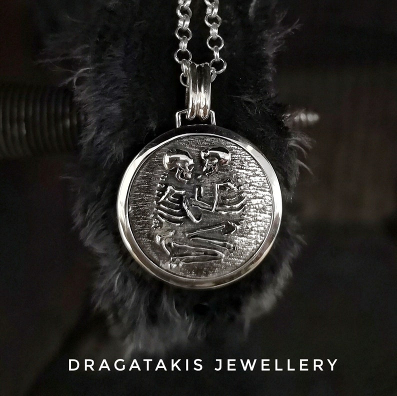 men necklace with skeletonsGothic Jewelry Couples Necklace Eternal Love Lover Necklace Memento Mori Celtic Jewelry Triquetra Necklace Sterling Silver Necklace Halloween Jewelry Unique Gift Decoration Necklace Gift of Love