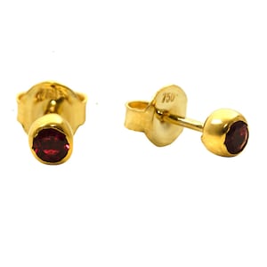 Ruby Stud Earrings, 18K Solid Gold Handmade Bezel, Minimalist Ruby Earrings, Solitaire Studs, Gift For Her