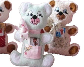 ITH Stuffie Teddy Bear  embroidery  Pacifier holder Comic  machine embroidery instant download for children ITH-file