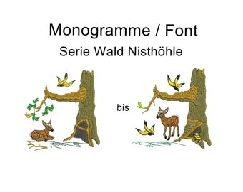 Embroidery fonts Deer in the forest, Alphabet, Font A - Z, instant download
