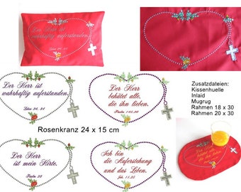 ITH Stickdatei Rosenkranz  Mugrug  Kissen