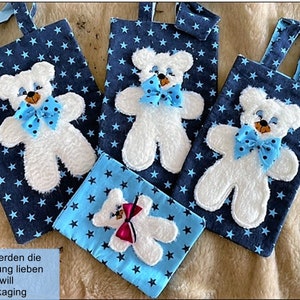ITH Geschenkbeutel, Geschenksäcklein, Geschenktaschen mit Henkel in 4 Grössen: 13x18, 16x26, 18x30, 20x30. Neutral und Teddy-Applikation