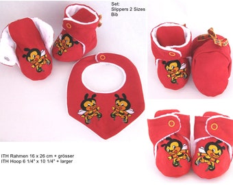 SEMI - ITH embroidery file slippers + bib for babies hoop 26 x 26 cm + largerr