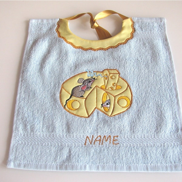 ITH embroidery file 5x7" bib made of terry cloth, neckline + appliqué