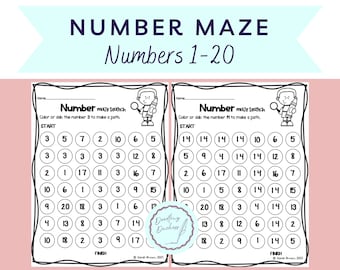 May include: Two black and white printable number mazes for kids. The first maze instructs the user to color or dab the number 3 to make a path. The second maze instructs the user to color or dab the number 11 to make a path. Both mazes have a start and finish point.