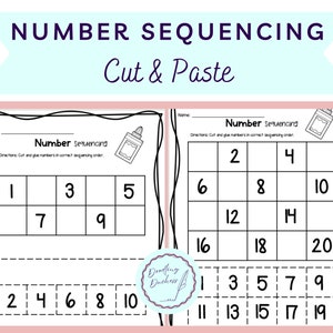 Number Sequencing - Cut & Paste Printable, Counting, Fine Motor Skills, Worksheet, Pre-K, Kindergarten, School, Homeschool