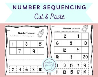 Number Sequencing - Cut & Paste Printable, Counting, Fine Motor Skills, Worksheet, Pre-K, Kindergarten, School, Homeschool
