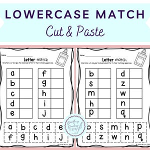 Alphabet Lowercase Letter Matching Cut & Paste, Pre-K, Kindergarten, Fine Motor, Worksheets, Printable, Scissors Practice