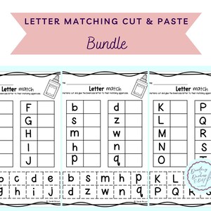 Uppercase and Lowercase Letter Match Cut & Paste Bundle, Kindergarten, Pre-K, Fine Motor, Scissor Practice, Letter Id, Worksheet, Printable