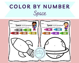 Color by Number - Space, Coloring, Number Recognition, Fine Motor Practice, Outer Space, Pre-K, Kindergarten, Worksheet, Printable