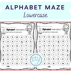 Actividad de búsqueda de letras en laberinto con Dot Dobber, imprimible, hoja de trabajo, a-z, letras, prejardín de infantes, reconocimiento de letras