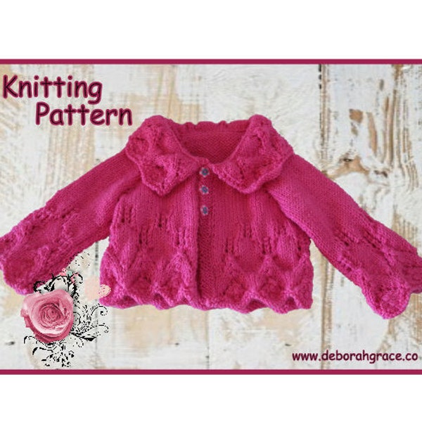 Baby matinee jacket, Cardigan Knitting Pattern, PDF download, Baby girl clothes, Baby girl jersey, Baby girl jumper, New born pattern, Pink