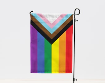 Progress Pride Garden Flag | Size - 12" x 18" | Double Sided Unique Design Print | High Quality Materials | Made in EU