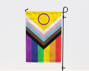Intersex Inclusive Progress Pride Garden Flag | Size - 12" x 18" | Double Sided Unique Design Print | High Quality Materials | Made in EU