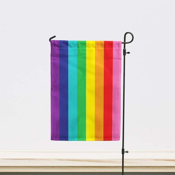 Gilbert Baker Pride Garden Flag | Size - 12" x 18" | Double Sided Unique Design Print | High Quality Materials | Made in EU