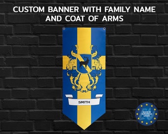Personalized Banner Wall Hanging With Coat of Arms Print, 20x47" / 50x120 cm size, Made in European Union