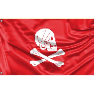 Bandera pirata Jolly Roger de 3 x 5 para exteriores, doble cara, hecha en  Estados Unidos, con cuchillo de cruz y cráneo Jack Rackham, banderas