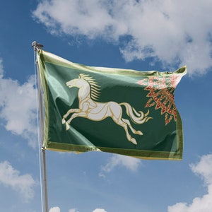 Flaga Rohan Horse | Unikalny projekt nadruku | Materiały wysokiej jakości | 5 rozmiarów | Wyprodukowano w UE