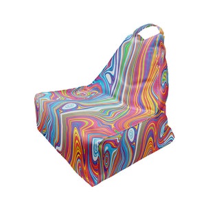 Bean Bag Psychedelic Liquid Marble Rainbow Print | Unique Design VI | Full Print | Comfy Form | Made in EU