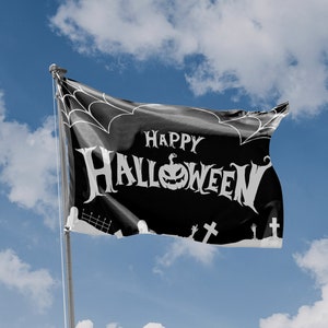 Glad Halloween-flagga | Unikt designtryck | Material av hög kvalitet | Storlek - 90 x 150 cm | Tillverkad i EU
