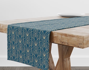 Bordlöpare Marinblå Art Deco | Unik design borddekoration | Högkvalitativ textil och tryck | Tillverkad i EU