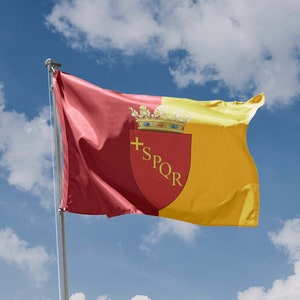 Bandera de la ciudad de Roma con escudo de armas / Diseño exclusivo / Materiales de alta calidad / Tamaño: 3 x 5 pies / 90 x 150 cm / Fabricado en la UE