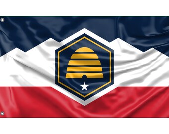 Doppelseitige Flagge Des Bundesstaates Utah | 3x1,5 M | 210D Nylon | Bestickt & Genäht | Für Den Außenbereich