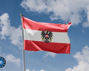 Flag of Austria with Crest | Unique Design Print | High Quality Materials | 5 Sizes | Made in EU