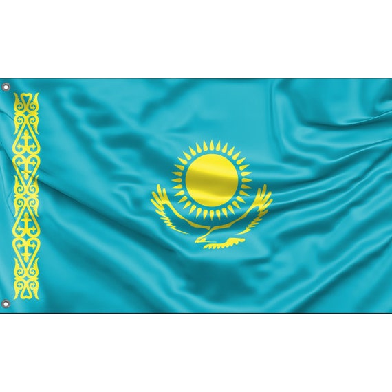 Flagge von Kasachstan Einzigartiger Designdruck Hochwertige Materialien  Größe 3x5 Ft / 90x150 cm Hergestellt in EU - .de