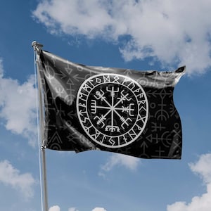 Vikings Valhalla Flag with Symbols | Unique Design Print | High Quality Materials | 5 Sizes | Made in EU