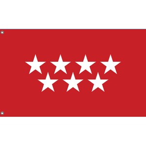Op de afbeelding: Een rode vlag met zeven witte vijfpuntige sterren in een halve cirkel.