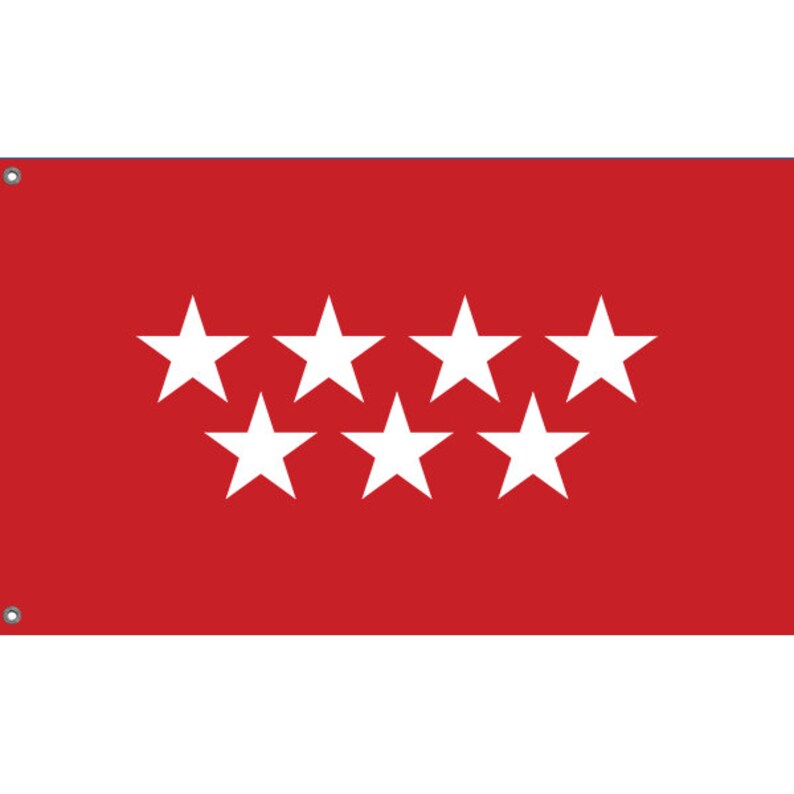 Op de afbeelding: Een rode vlag met zeven witte vijfpuntige sterren in een halve cirkel.