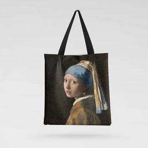Johannes Vermeer "Mädchen mit Perle" Design Tragetasche | Handgemachte Einkaufstasche mit Print | Umweltfreundliche | Wiederverwendbare | Hergestellt in EU