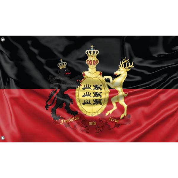 Kingdom of Württemberg Flag With Crest | Unique Design Print | Hiqh Quality Materials | Size - 3x5 Ft / 90x150 cm | Made in EU