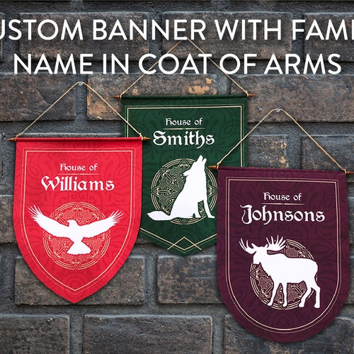 Medieval Style Personalized Family Banner Wall Hanging With Unique High Quality Print, 12x17" / 32x43 cm size, Made in European Union