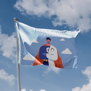 Thank You Doctor Blue Flag | Unique Design Print | Hiqh Quality Materials | Size - 3x5 Ft / 90x150 cm | Made in EU