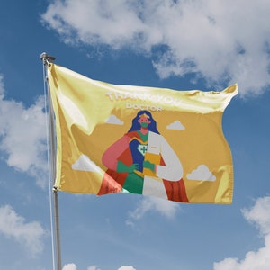 Thank You Doctor Yellow Flag | Unique Design Print | Hiqh Quality Materials | Size - 3x5 Ft / 90x150 cm | Made in EU