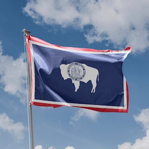 Bandeira do estado de Wyoming, EUA, impressão exclusiva, tamanho 3 x 5 pés / 90 x 150 cm, feito na UE
