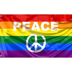 Regenbogenfahne mit Peace-Schrift/-Zeichen (Friedensfahne)
