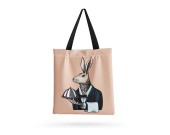Rabbit Waitress Design Tote Bag | Handmade Shopping Bag With Print | Eco-Friendly | Reusable | Made in EU