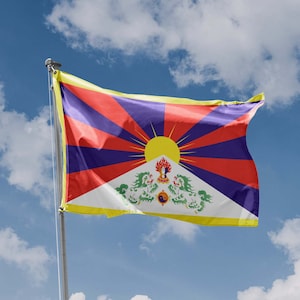 Bandera del Tíbet / Impresión de diseño exclusivo / Materiales de alta calidad / Tamaño: 3 x 5 pies / 90 x 150 cm / Fabricado en la UE