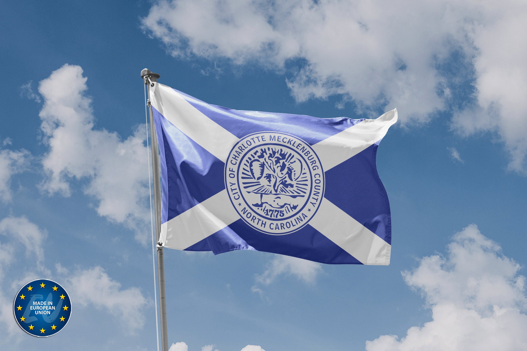 Charlotte Flag, North Carolina USA | Unique Design Print | Hiqh Quality Materials | Size - 3x5 Ft / 90x150 cm | Made in EU