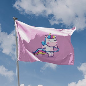 Cute Unicorn in Pink Flag | Unique Design Print | High Quality Materials | Size - 3x5 Ft / 90x150 cm | Made in EU