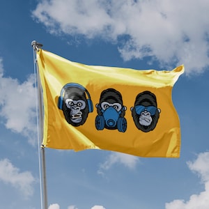 Three Wise Monkeys Modern Edition Flag | Unique Design Print | Hiqh Quality Materials | Size - 3x5 Ft / 90x150 cm | Made in EU